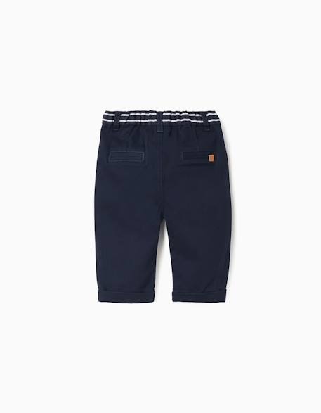 Pantalon chino en sergé avec bande à rayures Bleu foncé 2 - vertbaudet enfant 