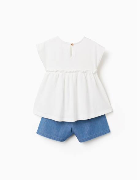 T-shirt en coton avec fleurs + short en jean Beige clair 3 - vertbaudet enfant 
