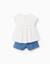 T-shirt en coton avec fleurs + short en jean Beige clair 3 - vertbaudet enfant 