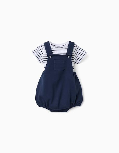 Ensemble body à rayures + barboteuse en piqué Bleu foncé 1 - vertbaudet enfant 