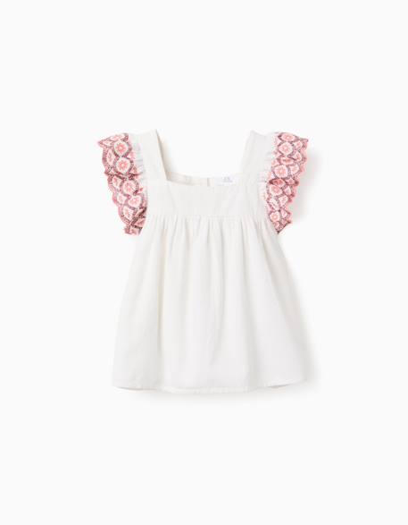 Fille-Chemise, blouse, tunique-Blouse sans manches en lin et coton à volants