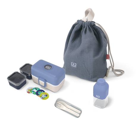 Set lunch box enfant complet avec ses accessoires Bleu dino+Bleu/beige+Rose birds 3 - vertbaudet enfant 