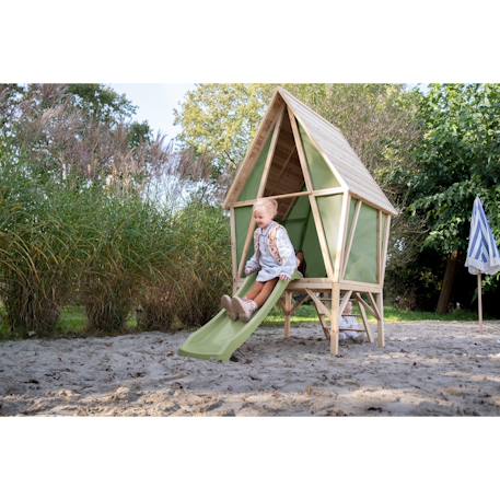 Maisonnette tente bois fsc toboggan cuisine yuki 350 Naturel/vert 5 - vertbaudet enfant 