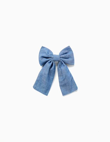 Barrette à cheveux avec nœud en jean Bleu 1 - vertbaudet enfant 