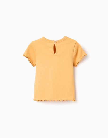 T-shirt côtelé à fleur brodée Beige clair+Jaune foncé 6 - vertbaudet enfant 
