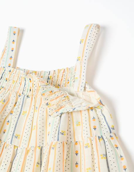 Robe sans manches en coton avec motif floral Beige clair 3 - vertbaudet enfant 