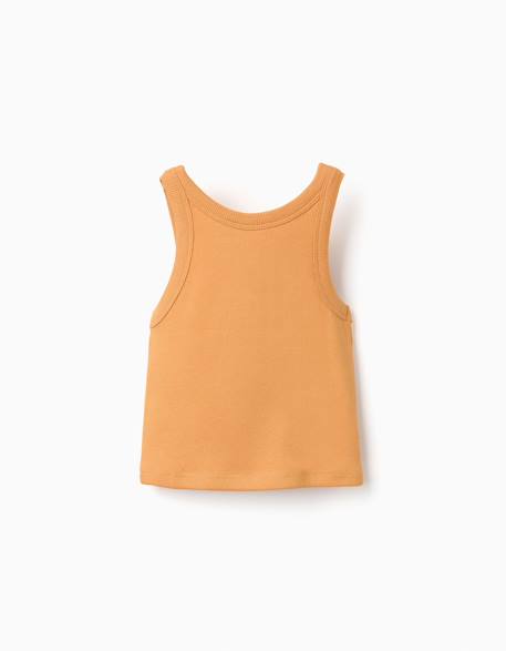Débardeur côtelé avec fleur brodée Beige clair+Jaune foncé 6 - vertbaudet enfant 
