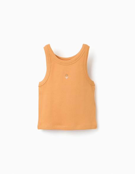 Fille-T-shirt, sous-pull-Débardeur côtelé avec fleur brodée