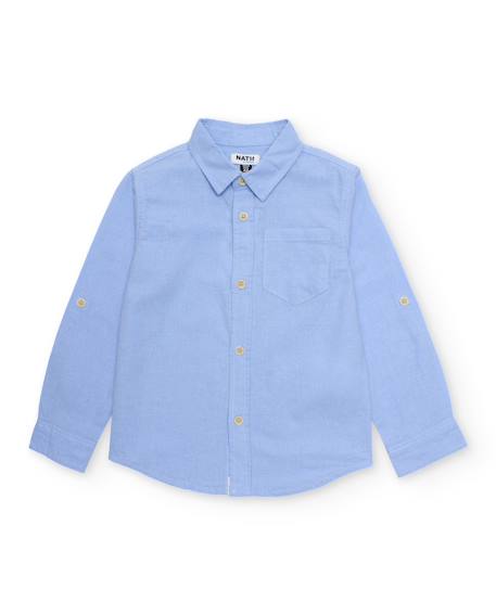 Chemise garçon en tissu tissé avec manches à pattes de retroussage Bleu 2 - vertbaudet enfant 