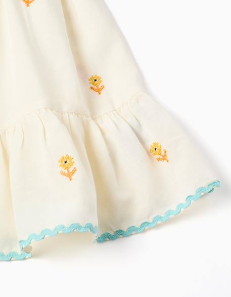 Robe en coton et lin avec fleurs Beige clair 4 - vertbaudet enfant 