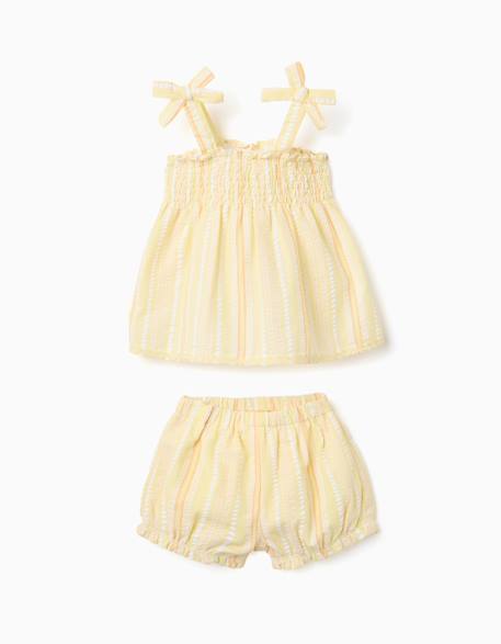 Ensemble blouse et short en coton à rayures Jaune clair 1 - vertbaudet enfant 