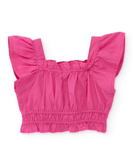 Top pour fille en toile avec application de fleurs Rose 2 - vertbaudet enfant 