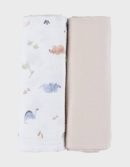 Lot de 2 langes 100*100cm mousseline de coton bio Beige 1 - vertbaudet enfant 