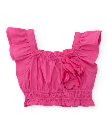 Fille-Top pour fille en toile avec application de fleurs