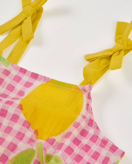 Top fille à carreaux et motif citrons avec bretelles à nœuds Rose 3 - vertbaudet enfant 