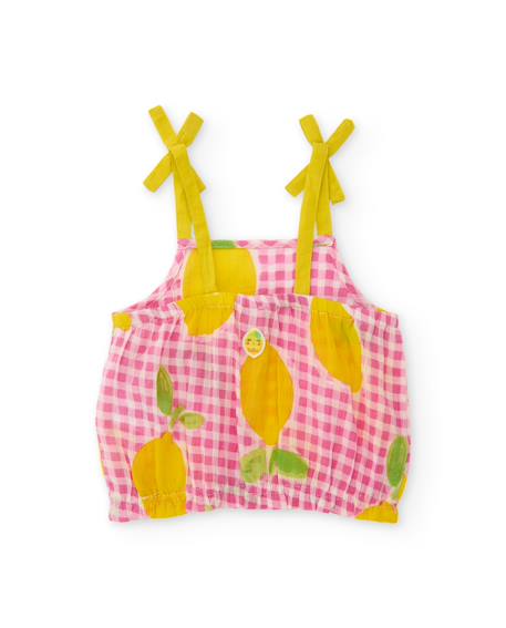 Top fille à carreaux et motif citrons avec bretelles à nœuds Rose 2 - vertbaudet enfant 