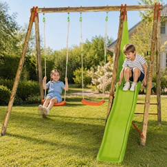 Jouet-Portique balançoire dani topwood 2,30m 2 portique balançoires, 1 toboggan pour enfants