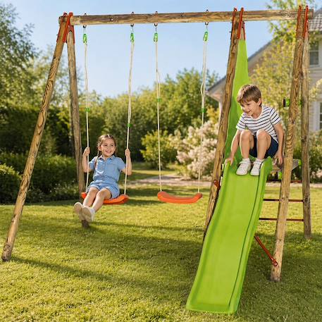 Portique balançoire dani topwood 2,30m 2 portique balançoires, 1 toboggan pour enfants Bois 1 - vertbaudet enfant 