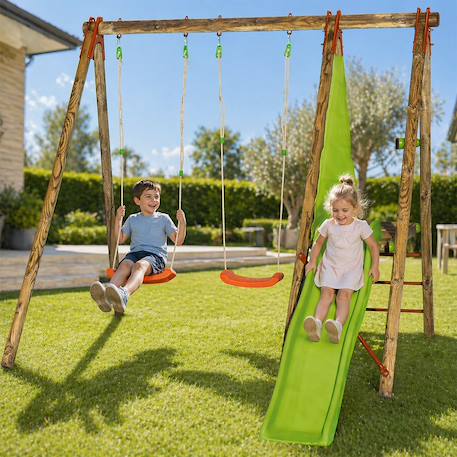 Portique balançoire dani topwood 2,30m 2 portique balançoires, 1 toboggan pour enfants Bois 3 - vertbaudet enfant 