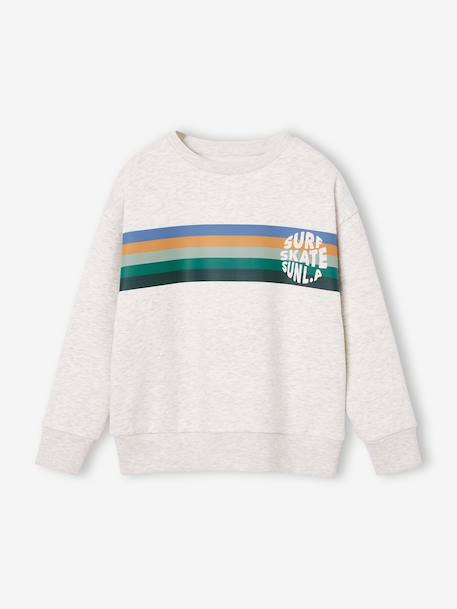 Sweat garçon col rond blanc chiné+mauve 3 - vertbaudet enfant 
