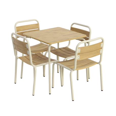 Table de jardin enfant acier et décor bois + 4 assises - suzie Beige+Vert de gris 2 - vertbaudet enfant 