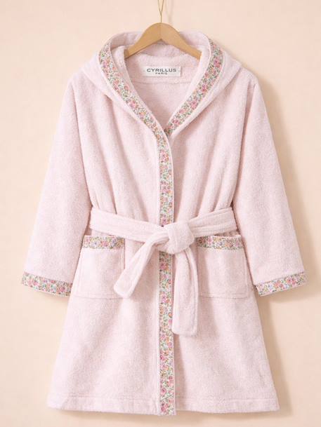 Peignoir enfant en éponge et tissu liberty Blanc doux+Rose pale 3 - vertbaudet enfant 