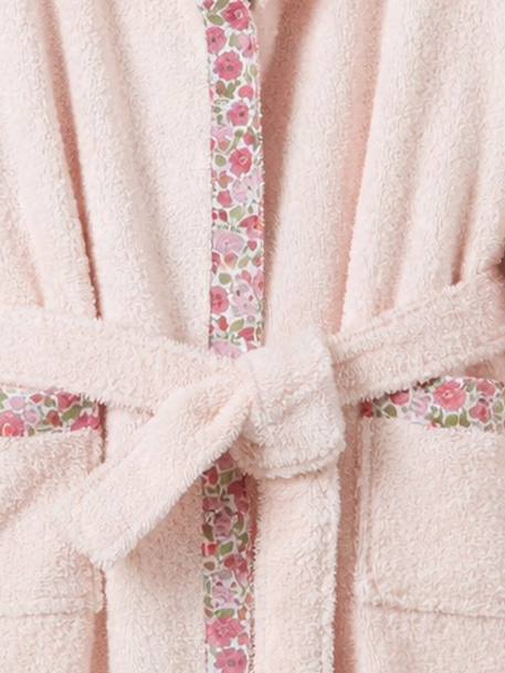 Peignoir enfant en éponge et tissu liberty Blanc doux+Rose pale 4 - vertbaudet enfant 