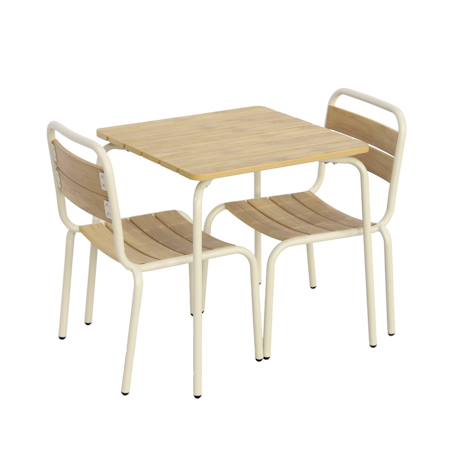 Table de jardin enfant acier et décor bois + 2 assises - suzie Beige+Vert de gris 2 - vertbaudet enfant 