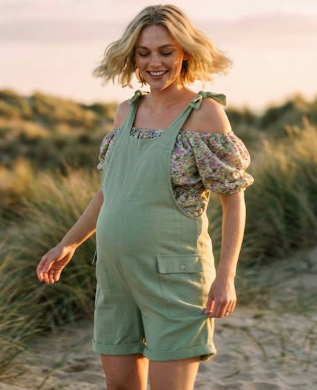 Salopette short de maternité eloise Abricot+Naturel+Sauge 13 - vertbaudet enfant 
