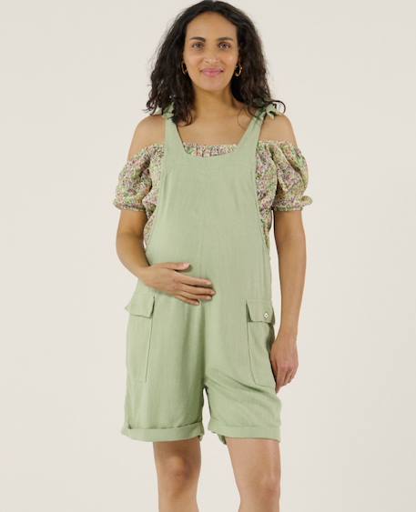 Salopette short de maternité eloise Abricot+Naturel+Sauge 15 - vertbaudet enfant 