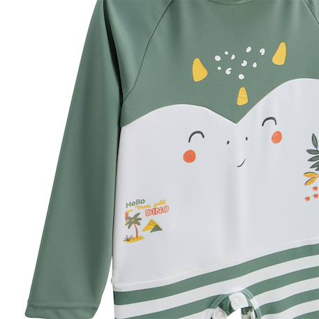 Combinaison de bain bébé manches longues protection uv hello dino Kaki 4 - vertbaudet enfant 