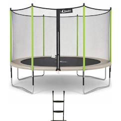 Trampoline jardin ø 430?cm + filet + échelle - jumpi 430 - taupe/vert  - vertbaudet enfant