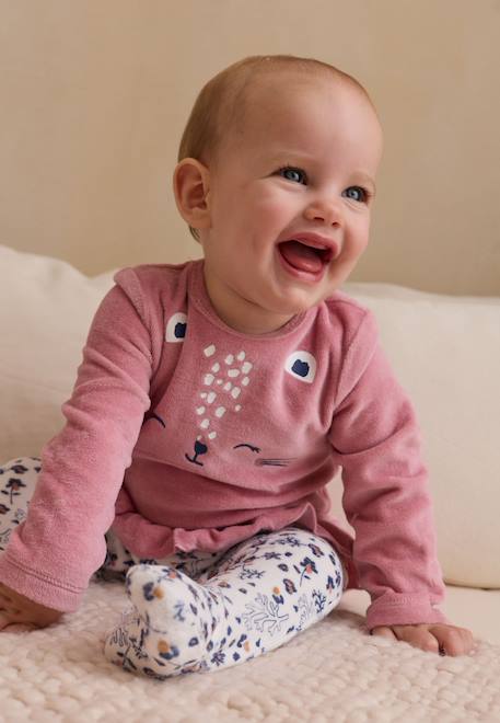 Pyjama bébé en velours céleste Rose 1 - vertbaudet enfant 