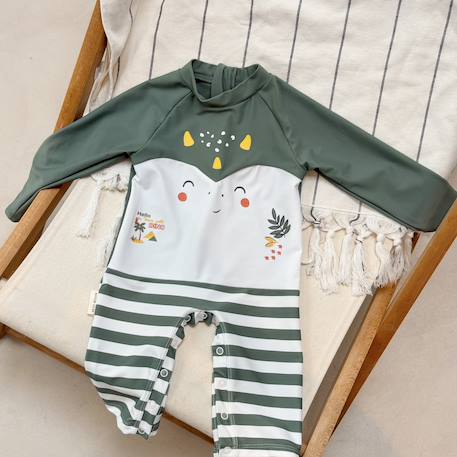 Combinaison de bain bébé manches longues protection uv hello dino Kaki 5 - vertbaudet enfant 