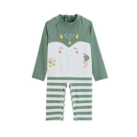 Combinaison de bain bébé manches longues protection uv hello dino Kaki 2 - vertbaudet enfant 