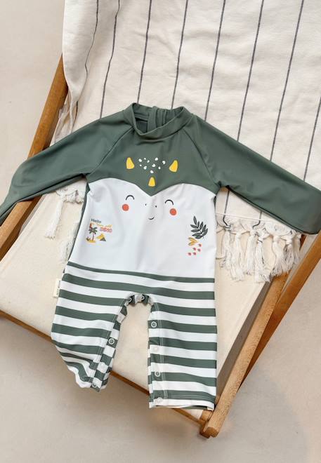 Combinaison de bain bébé manches longues protection uv hello dino Kaki 1 - vertbaudet enfant 