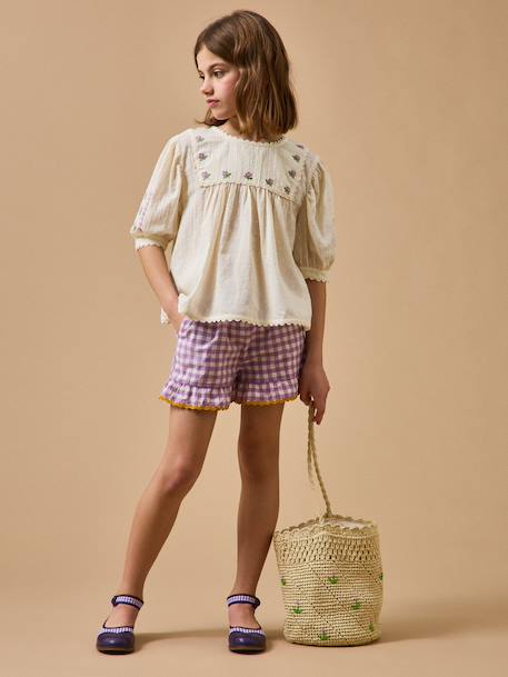 Blouse brodée fille - cyrillus x emile&ida Ecru 4 - vertbaudet enfant 