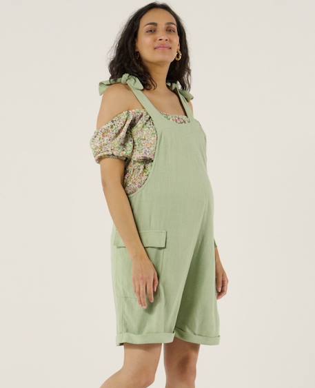 Salopette short de maternité eloise Abricot+Naturel+Sauge 16 - vertbaudet enfant 