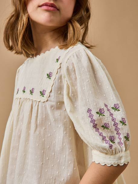 Blouse brodée fille - cyrillus x emile&ida Ecru 3 - vertbaudet enfant 