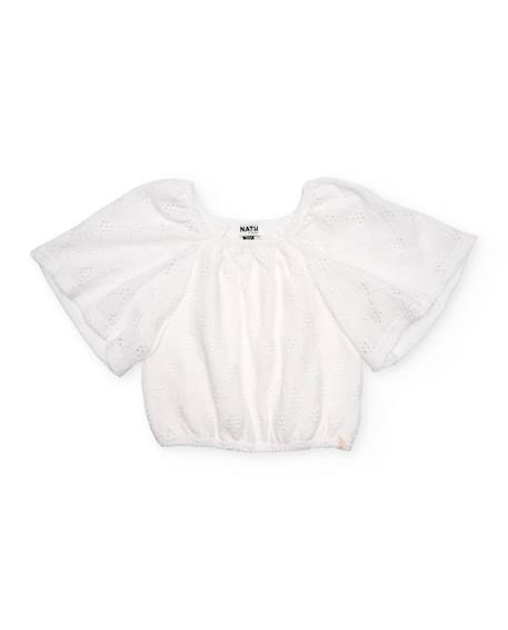Blouse fille en maille avec manches amples Blanc 1 - vertbaudet enfant 