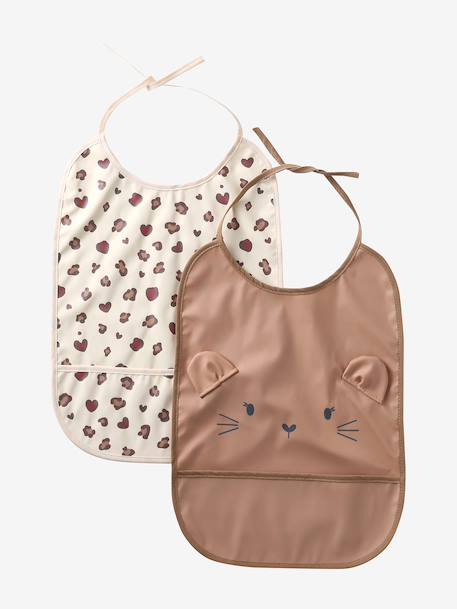 Lot 2 bavoirs ronds plastifiés moutarde+noisette 6 - vertbaudet enfant 