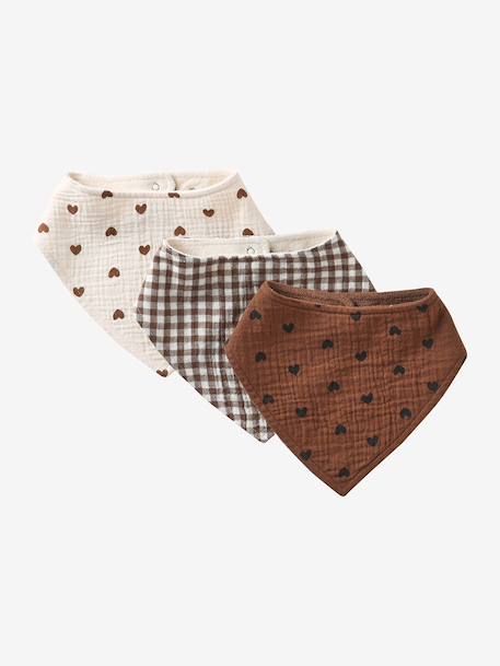 Lot 3 bavoirs bandanas en gaze de coton Babylone+Bord de mer+Broceliande+Dans les bois+ficelle+Hanoi+Hygge+lot renard+Mon coeur+Tanzanie 24 - vertbaudet enfant 