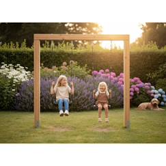 Jouet-Balançoire double enfant en bois – portique jardin extérieur 2 places Linea massiv 140