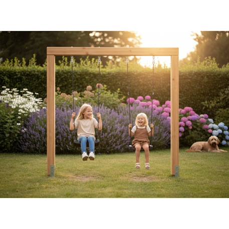 Balançoire double enfant en bois – portique jardin extérieur 2 places Linea massiv 140 Naturel 1 - vertbaudet enfant 