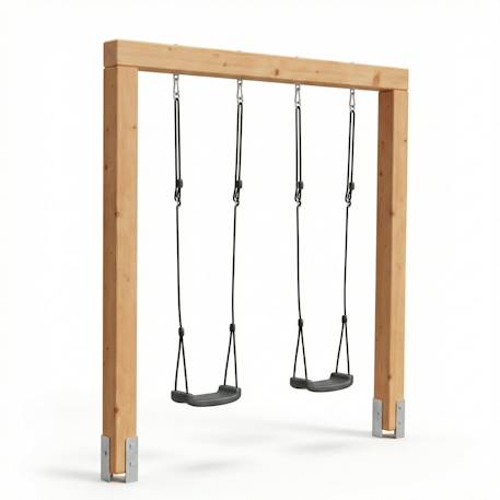 Balançoire double enfant en bois – portique jardin extérieur 2 places Linea massiv 140 Naturel 5 - vertbaudet enfant 