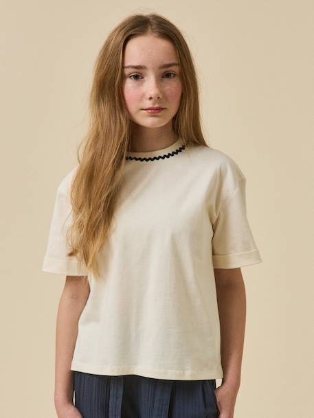 T-shirt fille en coton biologique - collection junior Ecru+Grenade 1 - vertbaudet enfant 