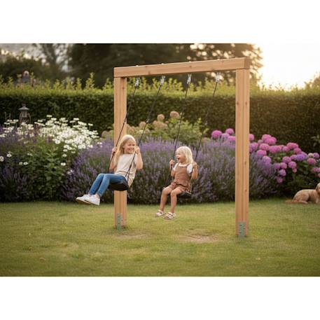 Balançoire double enfant en bois – portique jardin extérieur 2 places Linea massiv 140 Naturel 4 - vertbaudet enfant 