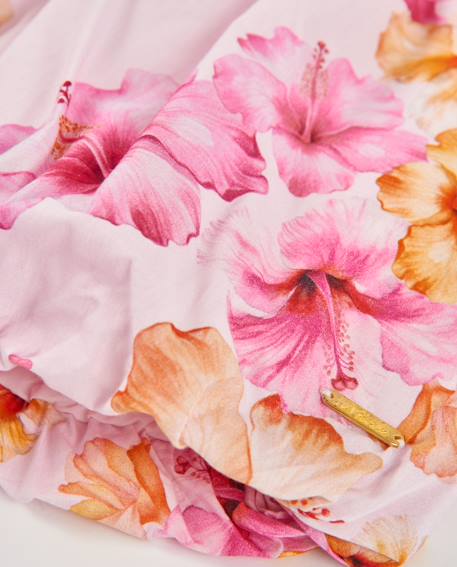 Jupe fille à imprimé hibiscus avec effet ballon Rose 4 - vertbaudet enfant 