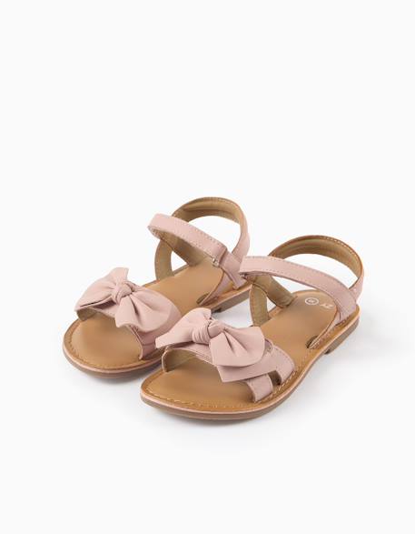 Sandales en cuir avec nœud décoratif Blanc+Rose clair 5 - vertbaudet enfant 