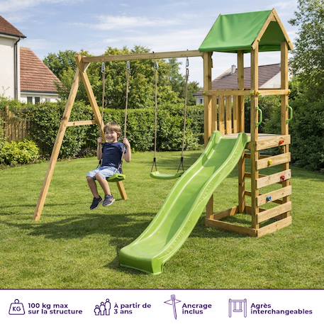 Aire de jeux bois enfant : plateforme 120 cm avec toboggan walli Vert 2 - vertbaudet enfant 